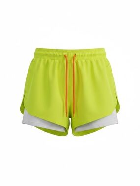 Women’s Neon Lime Double-Layer Athletic Shorts